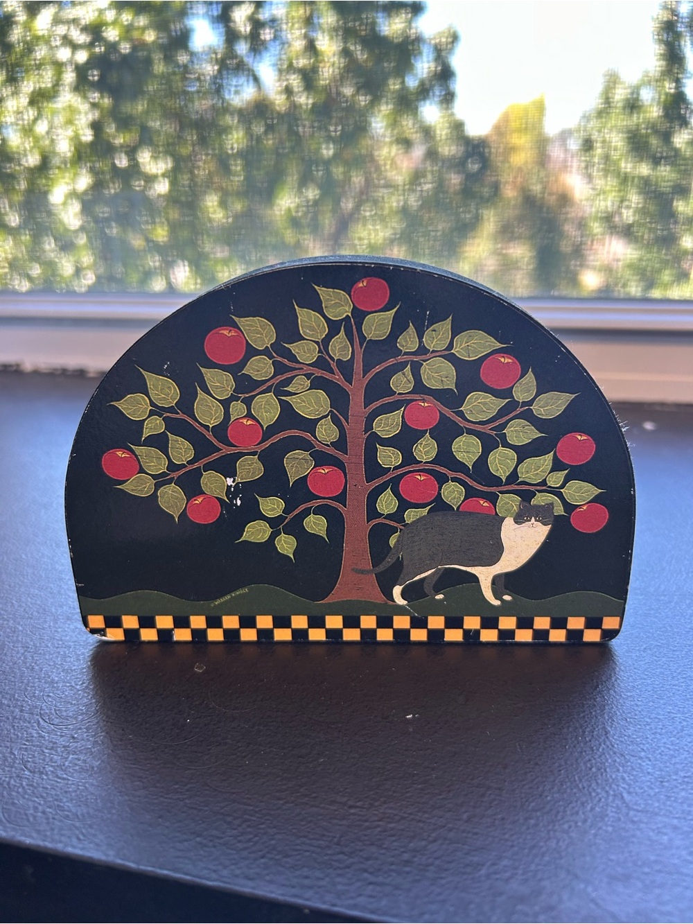 Vintage Warren Kimble Black Apple Tree & Cat Decorative Art Collectible